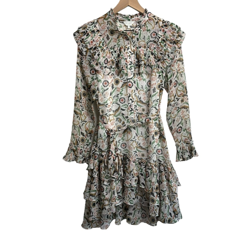 Ted Baker London Aishia Long Sleeve Floral Print Ruffle Long‎ Sleeve Dress - Picture 2 of 16